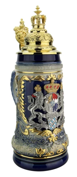 Bavaria Lion Crest Beer Stein With Gilded Royal Crown Lid -Beer Steins Shop Bavaria Lion Crest Beer Stein with Royal Golden Crown Lid ZB14232000 LA2 SM 08178.1611329923