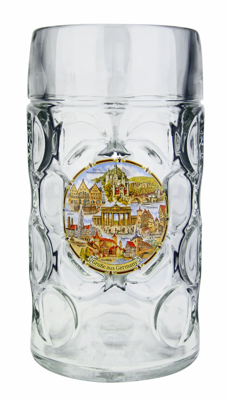 German Landmarks Dimpled Oktoberfest Glass Beer Mug 1 Liter 1 German Landmarks Dimpled Oktoberfest Glass Beer Mug 1 Liter