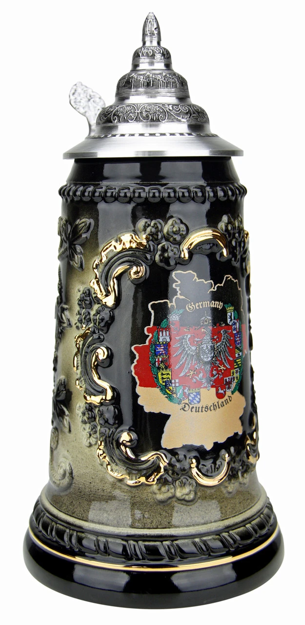 Deutschland Map Black Glaze Beer Stein 2 Deutschland Map Black Glaze Beer Stein - Image 2