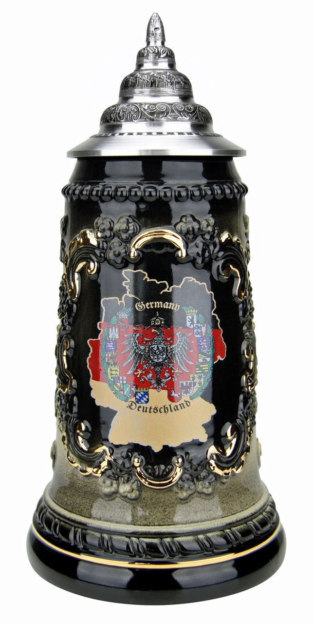 Deutschland Map Black Glaze Beer Stein 1 Deutschland Map Black Glaze Beer Stein