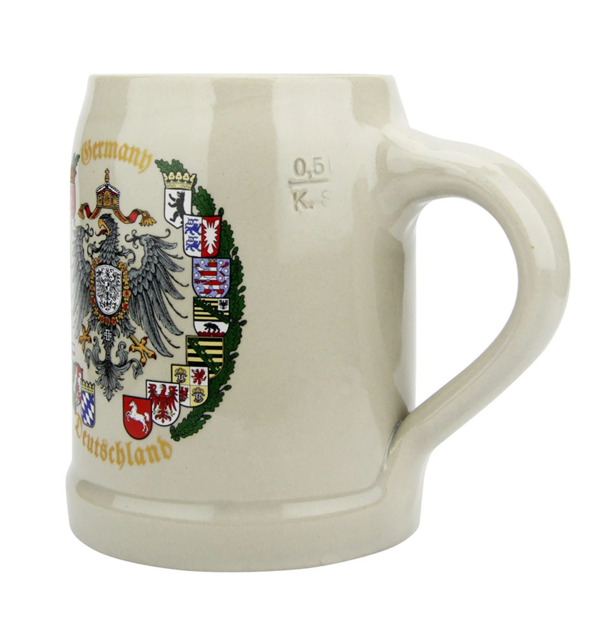 German Eagle And Crests Stoneware Beer Mug 0.5 Liter 2 German Eagle And Crests Stoneware Beer Mug 0.5 Liter - Image 2