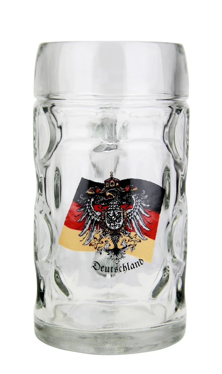 German Eagle Flag Crest Dimpled Oktoberfest Glass Beer Mug 0.5 Liter