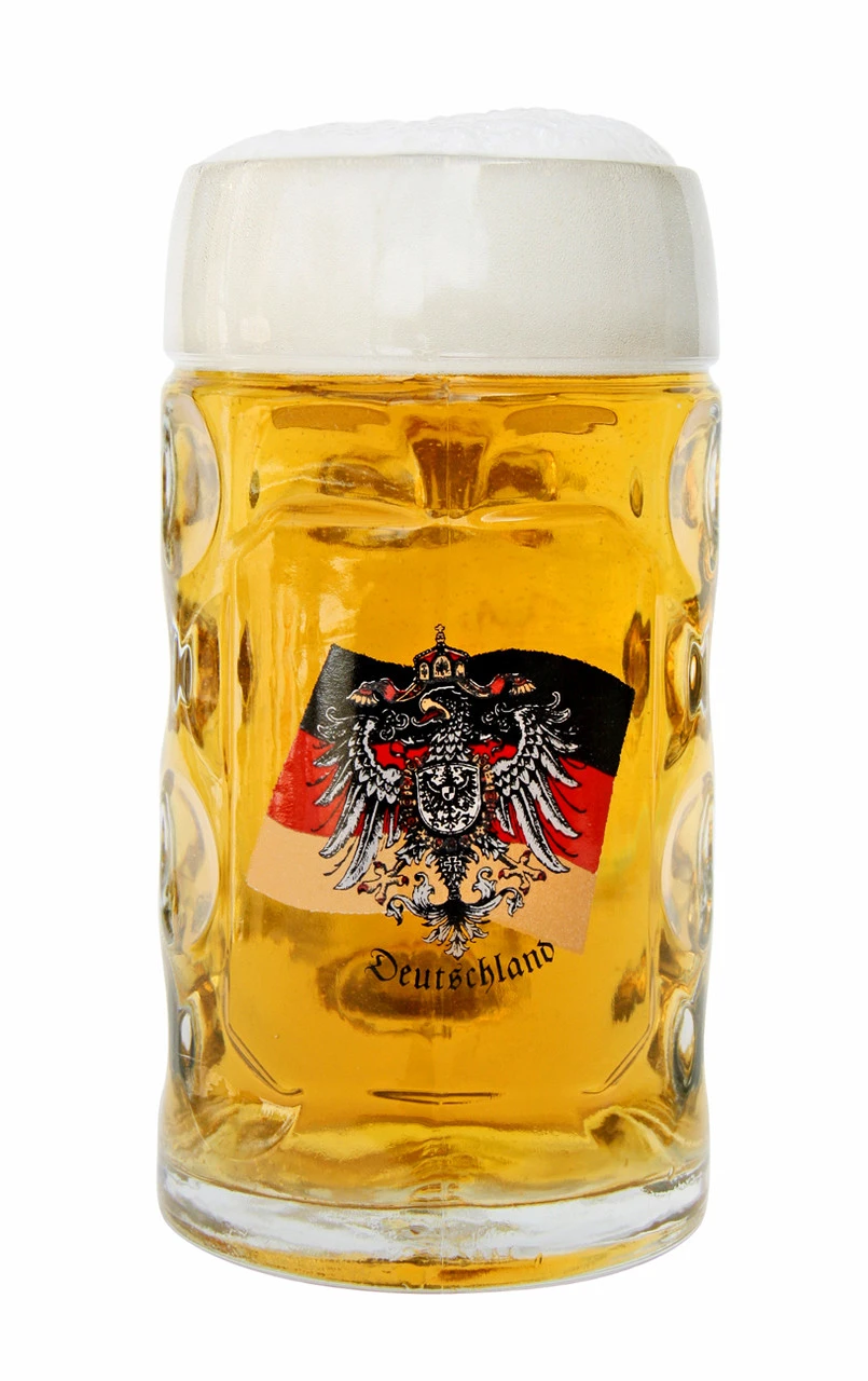 German Eagle Flag Crest Dimpled Oktoberfest Glass Beer Mug 0.5 Liter - Image 2