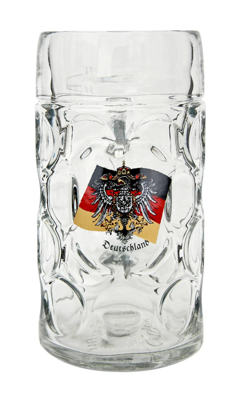 German Eagle Flag Crest Dimpled Oktoberfest Glass Beer Mug 1 Liter