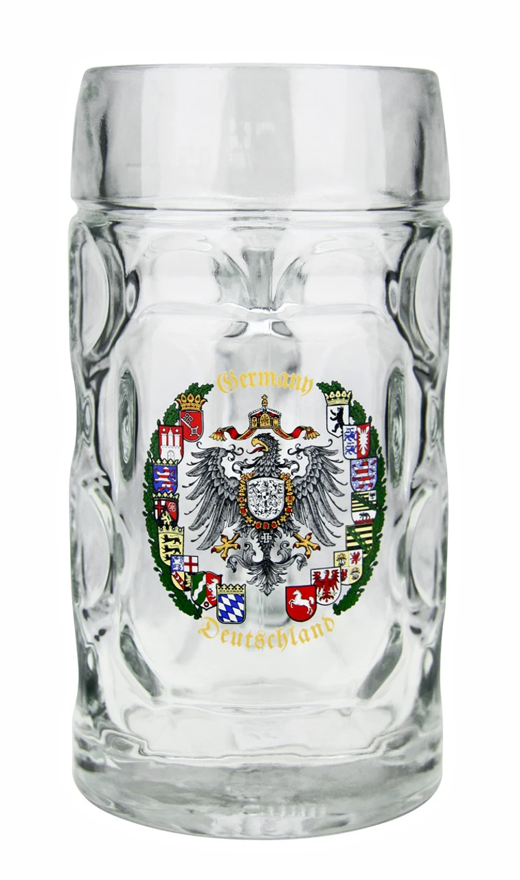 German Eagle And Crests Dimpled Oktoberfest Glass Beer Mug 0.5 Liter