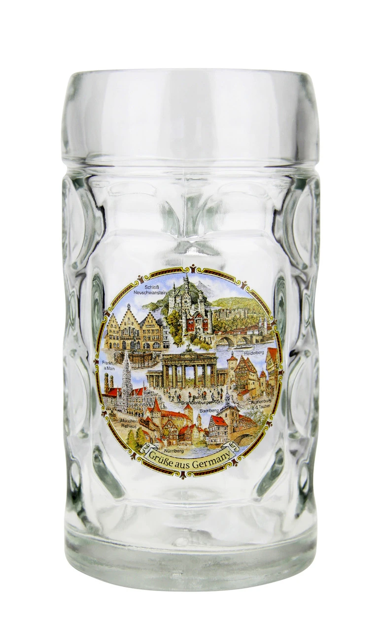 German Landmarks Dimpled Oktoberfest Glass Beer Mug 0.5 Liter