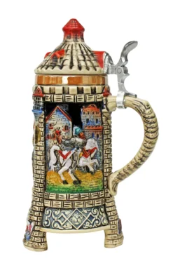 Medieval Tower Beer Stein With Stoneware Lid -Beer Steins Shop Jousting Knights Castle Tower Beer Stein K3343D RS SM 51148.1401738174