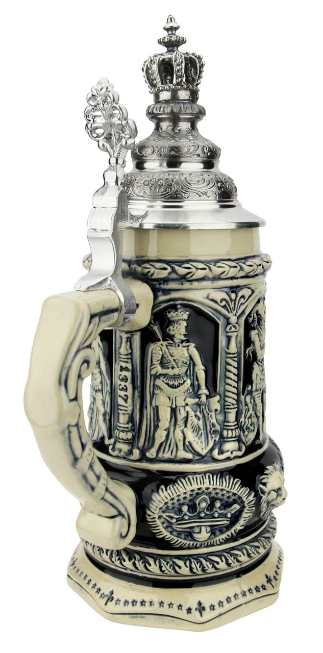 Medieval Holy Roman Emperor Beer Stein Cobalt With Crown Lid - Image 5