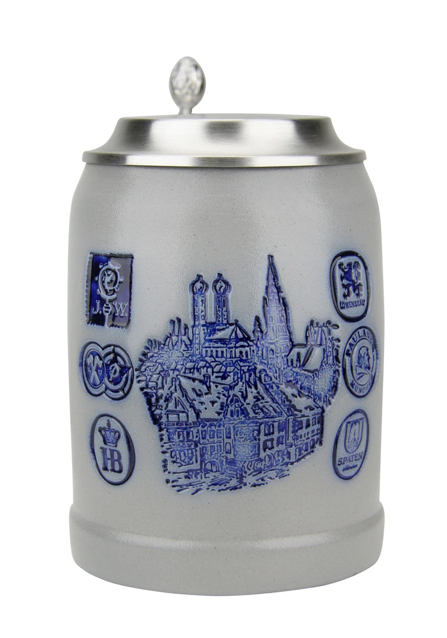 Munich Breweries 0.5 Liter Salt Glaze Stoneware Beer Stein 1 Munich Breweries 0.5 Liter Salt Glaze Stoneware Beer Stein