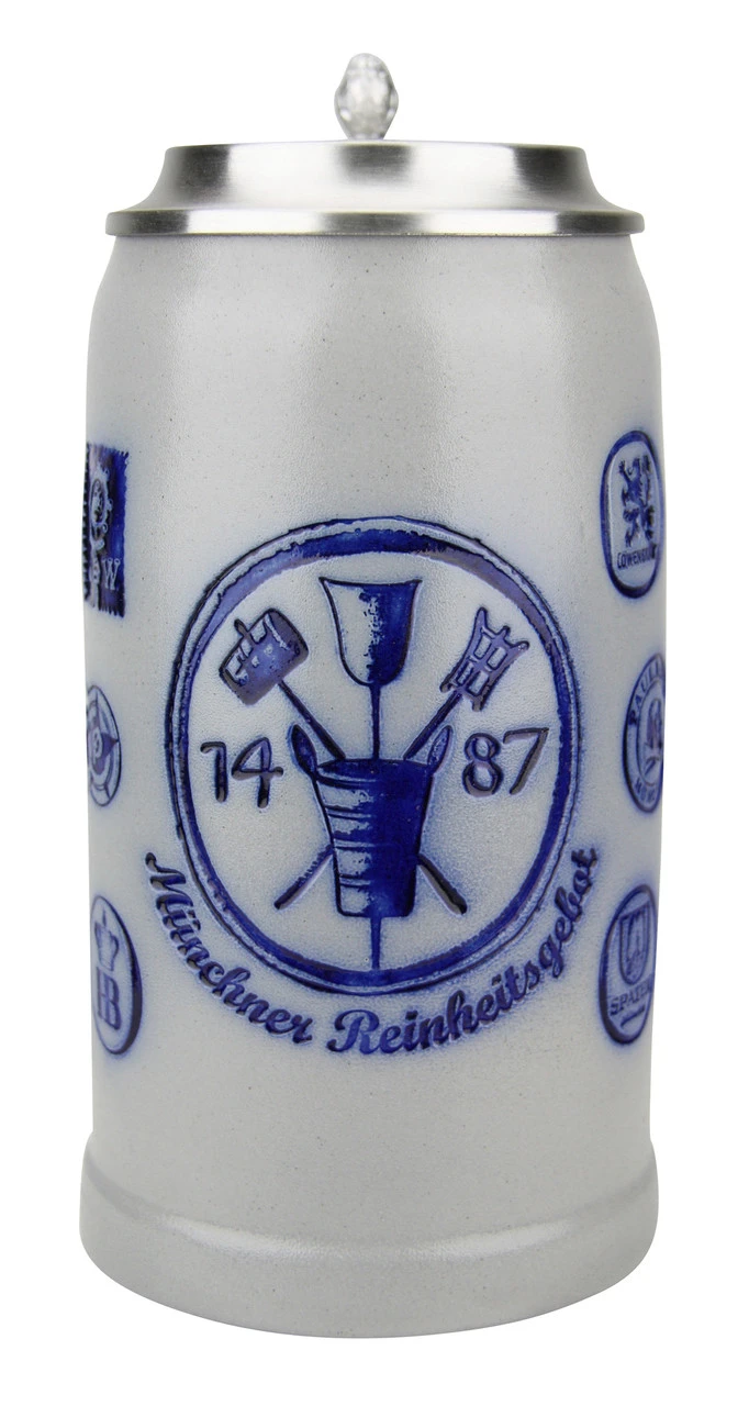 Munich Purity Law 1487 1 Liter Salt Glaze Stoneware Beer Stein 2 Munich Purity Law 1487 1 Liter Salt Glaze Stoneware Beer Stein - Image 2