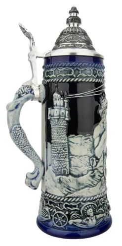 Neptune German Beer Stein With Mermaid Handle | Cobalt -Beer Steins Shop Neptune German Beer Stein with Mermaid Handle Cobalt T3121 LS SM 87422.1649792002