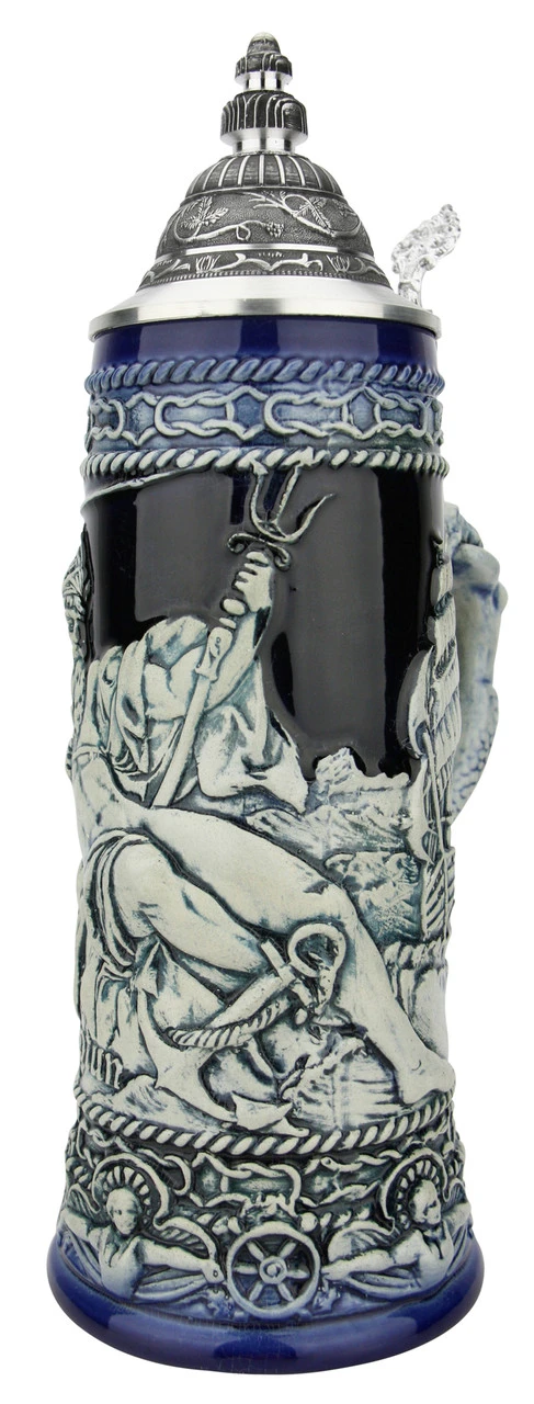 Neptune German Beer Stein With Mermaid Handle | Cobalt - Image 5