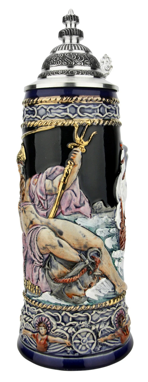 Neptune German Beer Stein With Mermaid Handle | Handpainted - Image 6