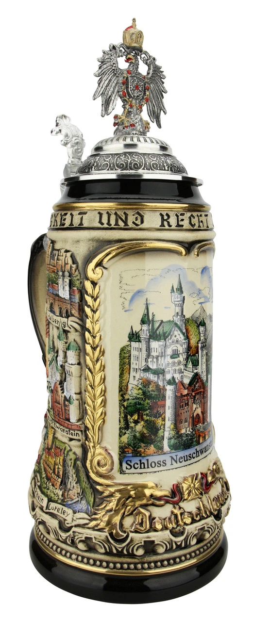 Neuschwanstein Castle German Beer Stein With Eagle Lid