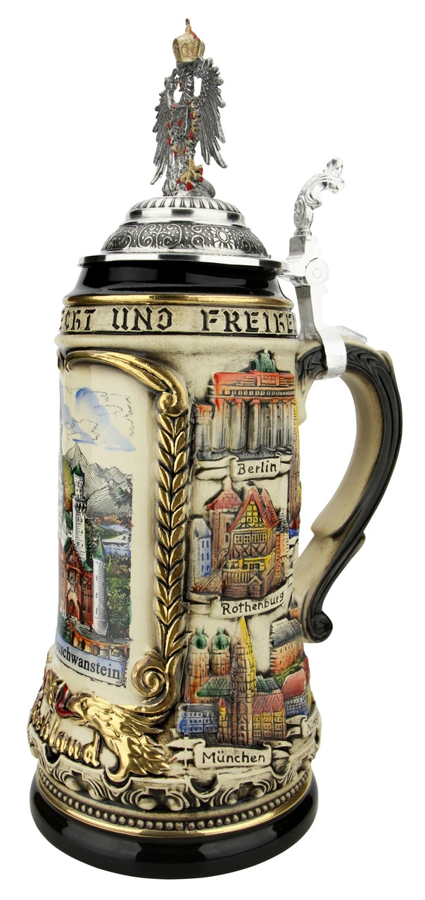 Neuschwanstein Castle German Beer Stein With Eagle Lid - Image 3