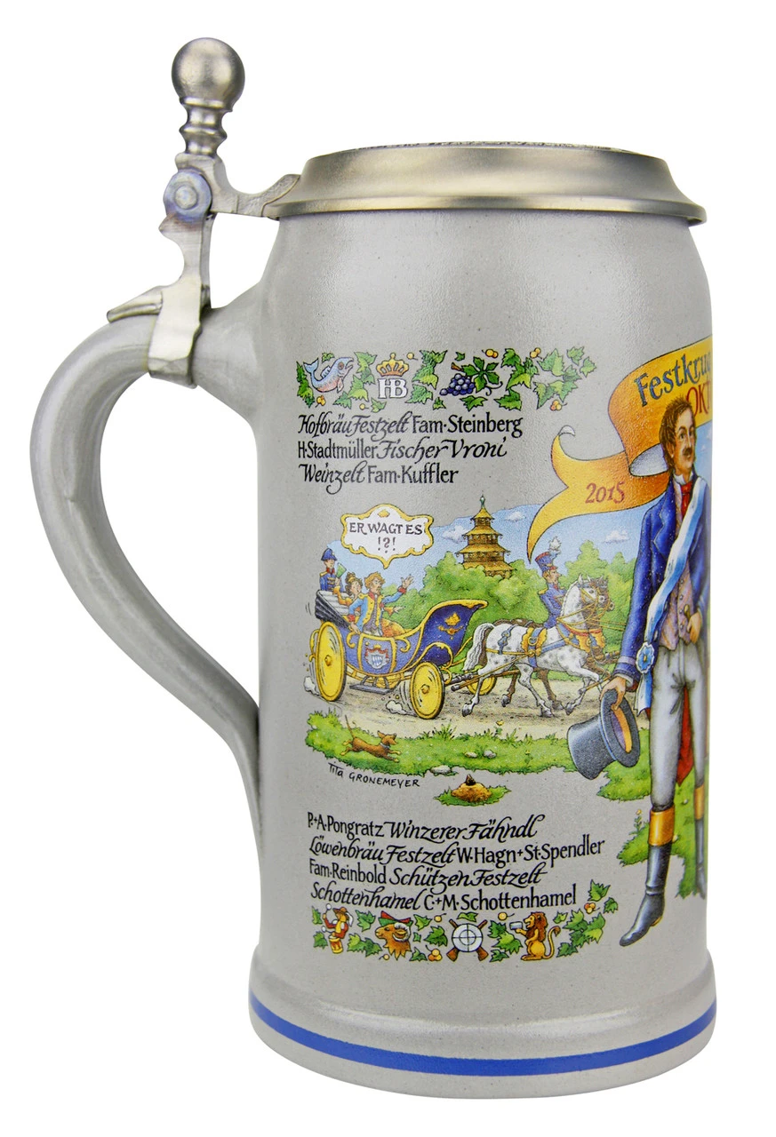 Official Munich Oktoberfest 2015 Wirtekrug Salt Glaze Beer Stein - Image 3