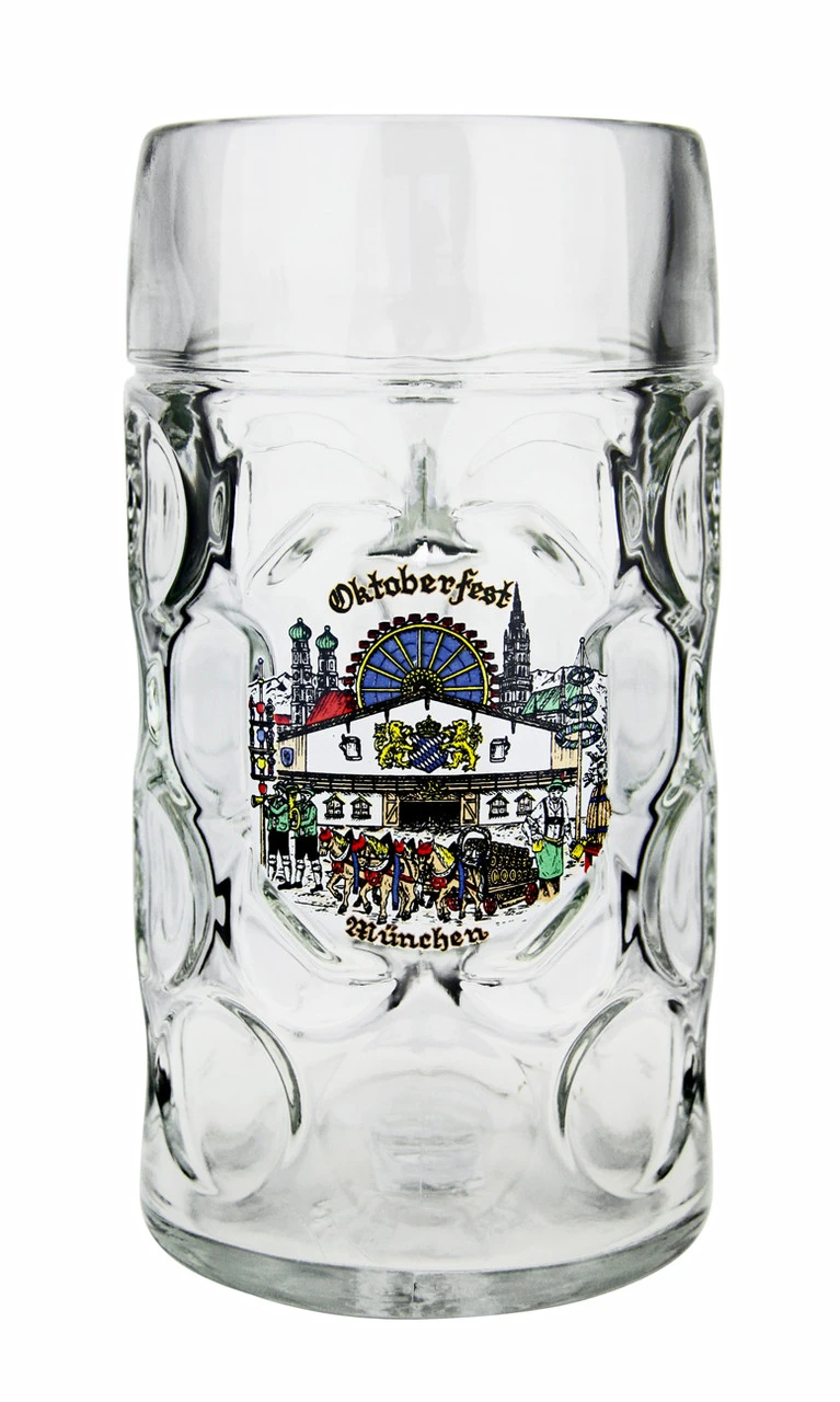 Munich Dimpled Oktoberfest Glass Beer Mug 1 Liter 1 Munich Dimpled Oktoberfest Glass Beer Mug 1 Liter