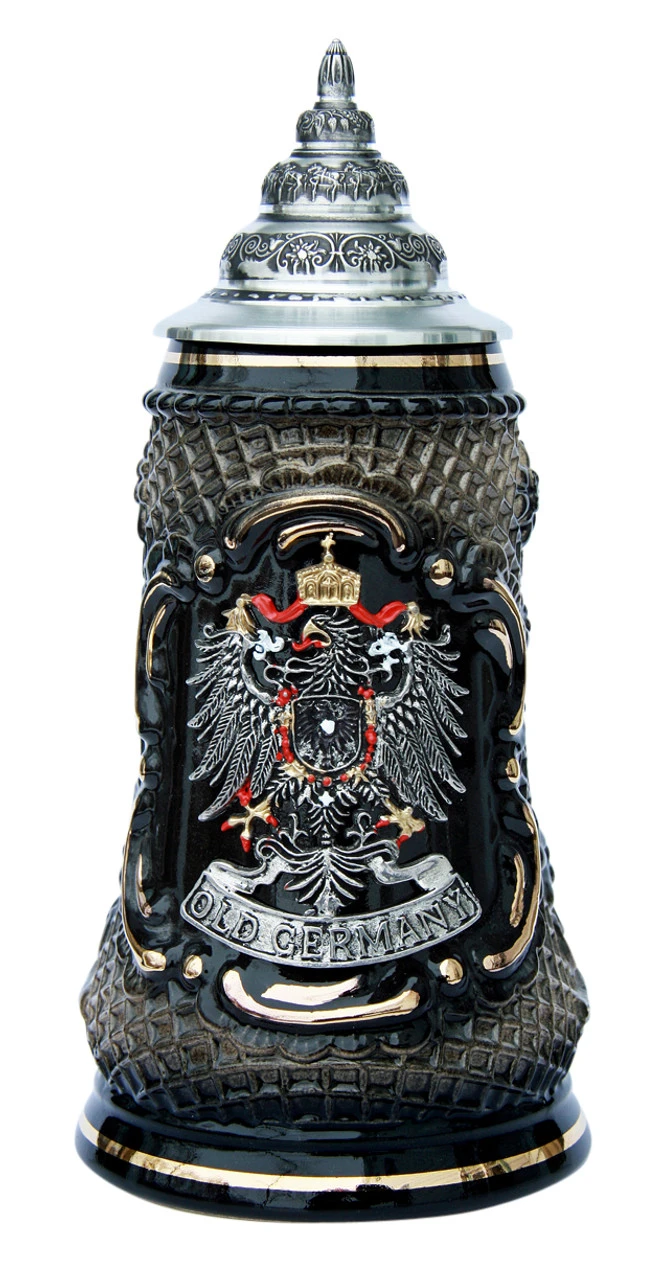 Old German Pewter Coat Of Arms Black Lozenge Beer Stein 1 Old German Pewter Coat Of Arms Black Lozenge Beer Stein