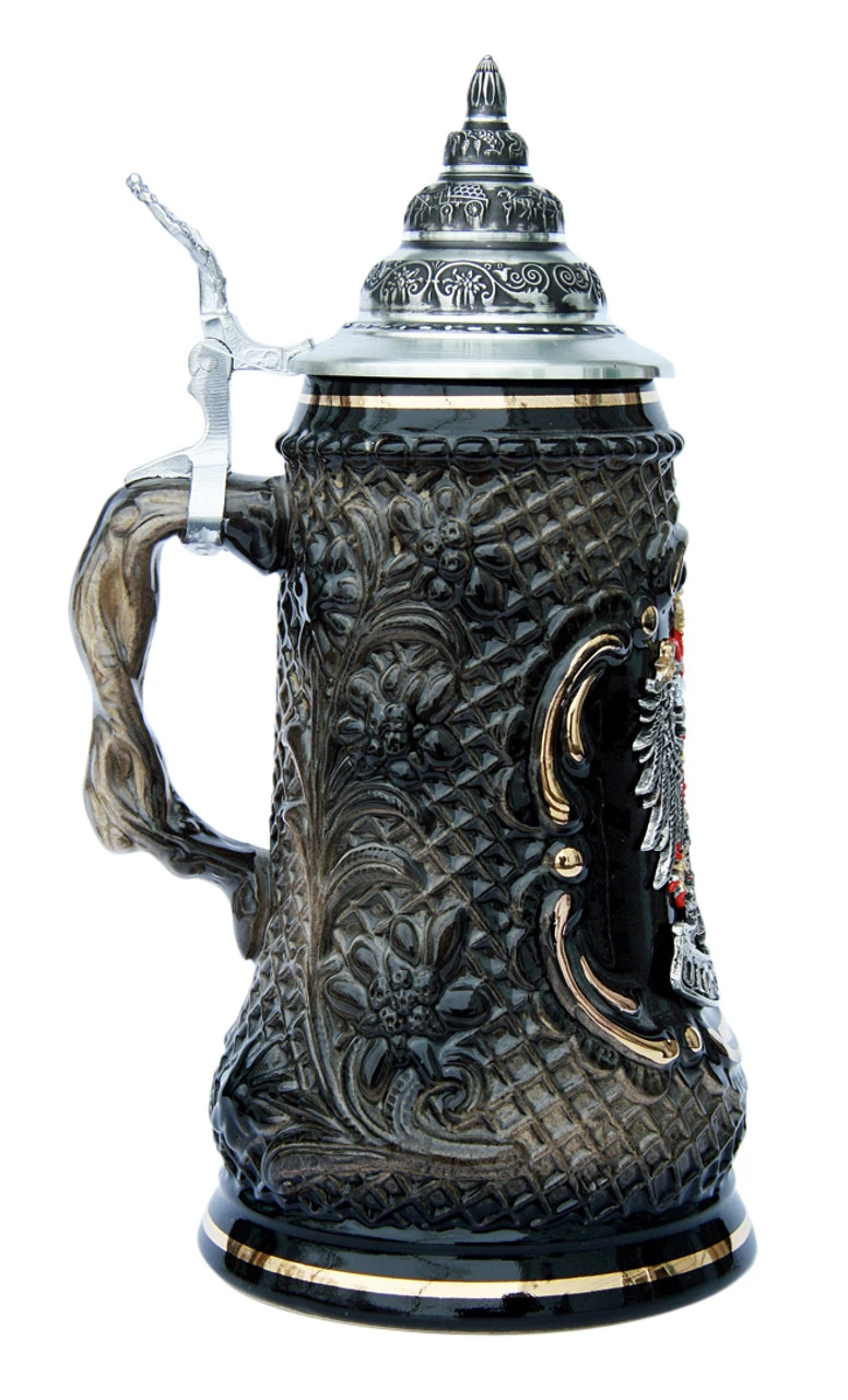 Old German Pewter Coat Of Arms Black Lozenge Beer Stein 2 Old German Pewter Coat Of Arms Black Lozenge Beer Stein - Image 2