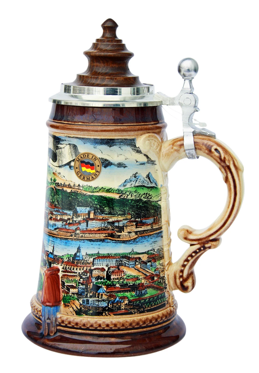 Old Salzburg Beer Stein With Wood Lid 3 Old Salzburg Beer Stein With Wood Lid - Image 3