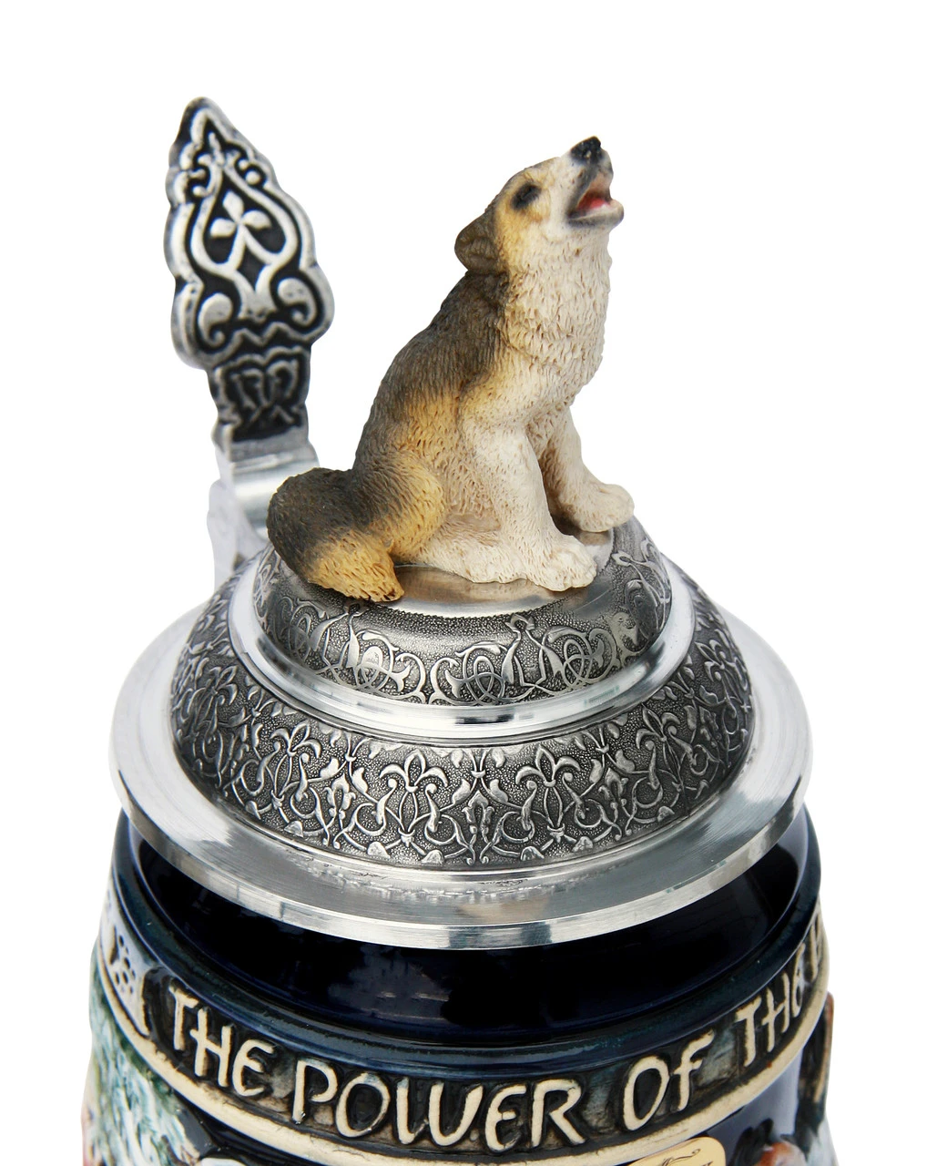 Power Of The Pack Wolf Beer Stein Cobalt With Wolf Lid - Image 4