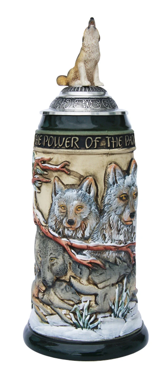 Power Of The Pack Wolf Beer Stein With Wolf Lid 1 Power Of The Pack Wolf Beer Stein With Wolf Lid