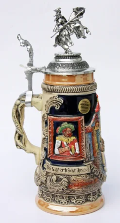 Rothenburg Jousting Knight Beer Stein -Beer Steins Shop Rothenburg Beer Steins with Knight on Horse Lid 0.5 Liter K305R LS SM 3 09705.1398183876