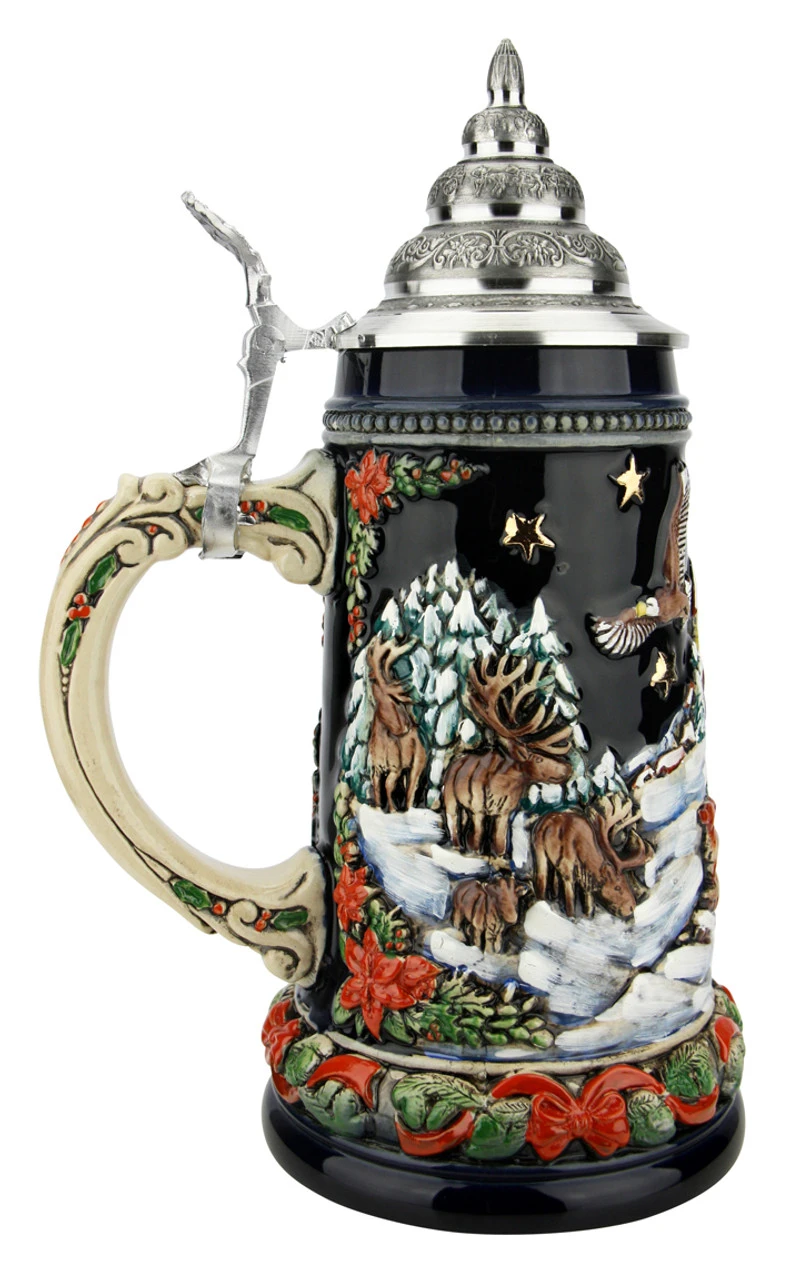 Santa In Balloon German Christmas Beer Stein | Blue Finish - Image 5