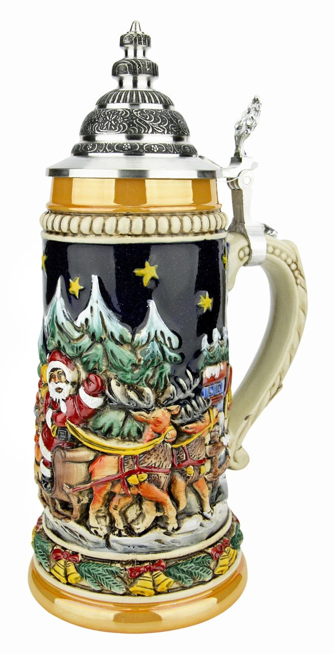 Santas Alpine Sleigh Ride Christmas German Beer Stein 5 Santas Alpine Sleigh Ride Christmas German Beer Stein - Image 5