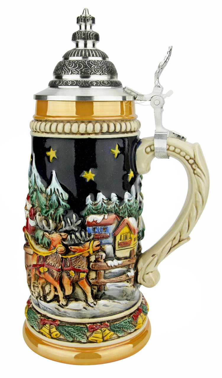 Santas Alpine Sleigh Ride Christmas German Beer Stein 4 Santas Alpine Sleigh Ride Christmas German Beer Stein - Image 4