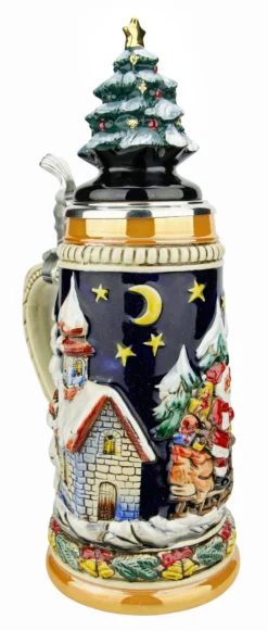 Santas Alpine Sleigh Ride German Beer Stein | Christmas Tree Lid -Beer Steins Shop Santas Alpine Sleigh Ride Christmas German Beer Stein with Christmas Tree Lid ZB15309910 LA SM 85306.1636049552