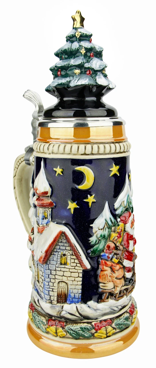 Santas Alpine Sleigh Ride German Beer Stein | Christmas Tree Lid - Image 3