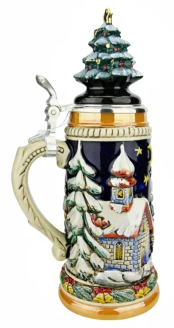 Santas Alpine Sleigh Ride German Beer Stein | Christmas Tree Lid -Beer Steins Shop Santas Alpine Sleigh Ride Christmas German Beer Stein with Christmas Tree Lid ZB15309910 LS SM 60772.1636049603