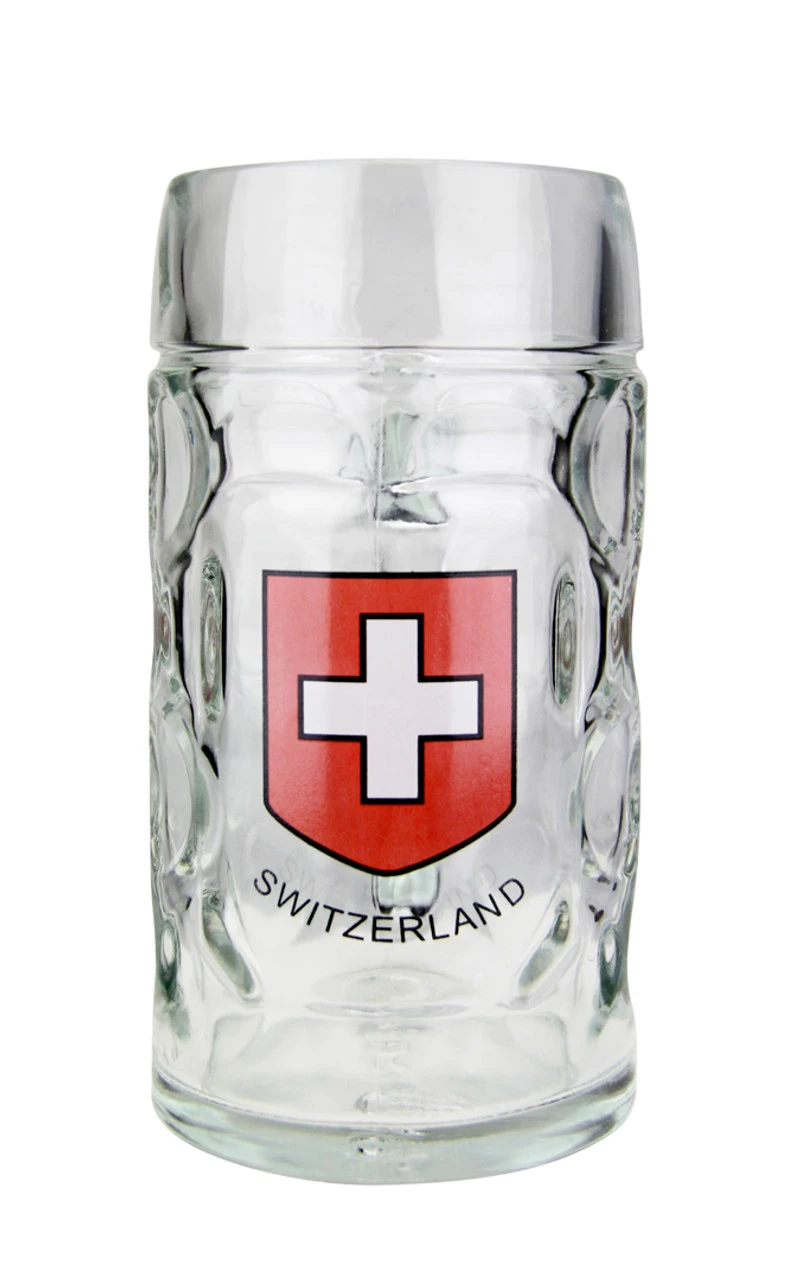 Swiss Cross Dimpled Oktoberfest Glass Beer Mug 0.5 Liter